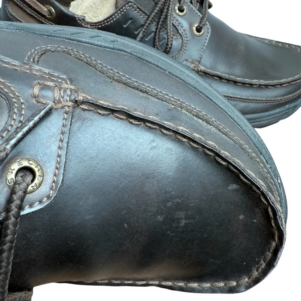Skechers Men's Dark Brown Leather Relaxed Fit Lace Up Boat Shoes Size 8.5